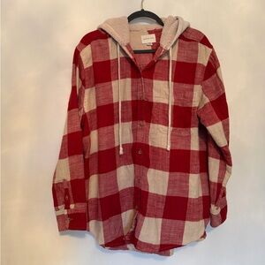 American Eagle Outfitters Red and Cream Plaid Shirt XL